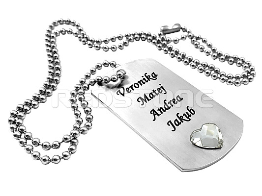 Dog tag známka se Swarovského srdíčkem 